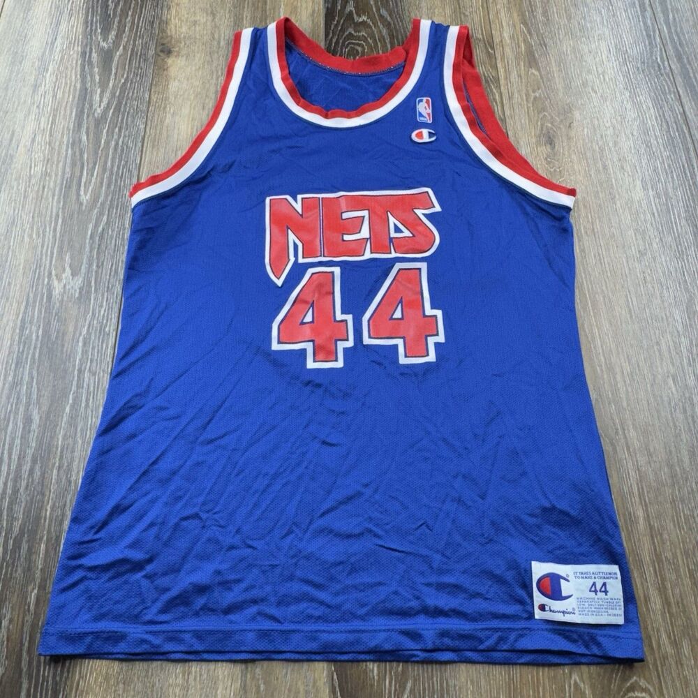 Vintage Derrick Coleman Jersey Mens 44 Blue Champion New York Nets NBA Team USA